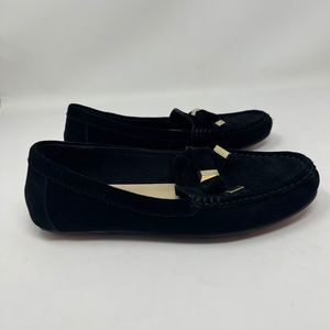 Isaac Mizrahi Live Alia Suede Black Loafers Moccasins Tipped Bow - NEW!